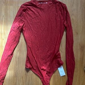 Abercrombie New W Tags Red Fitted Long Sleeve Bodysuit
